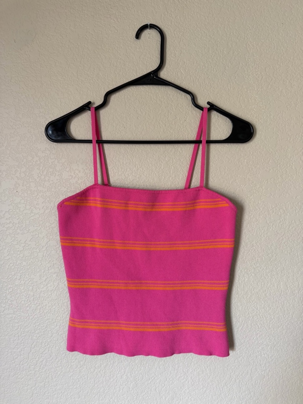 Say‎ What? Pink Stripe Knit Crop Top Cami Adjustable Straps Fitted Summer L